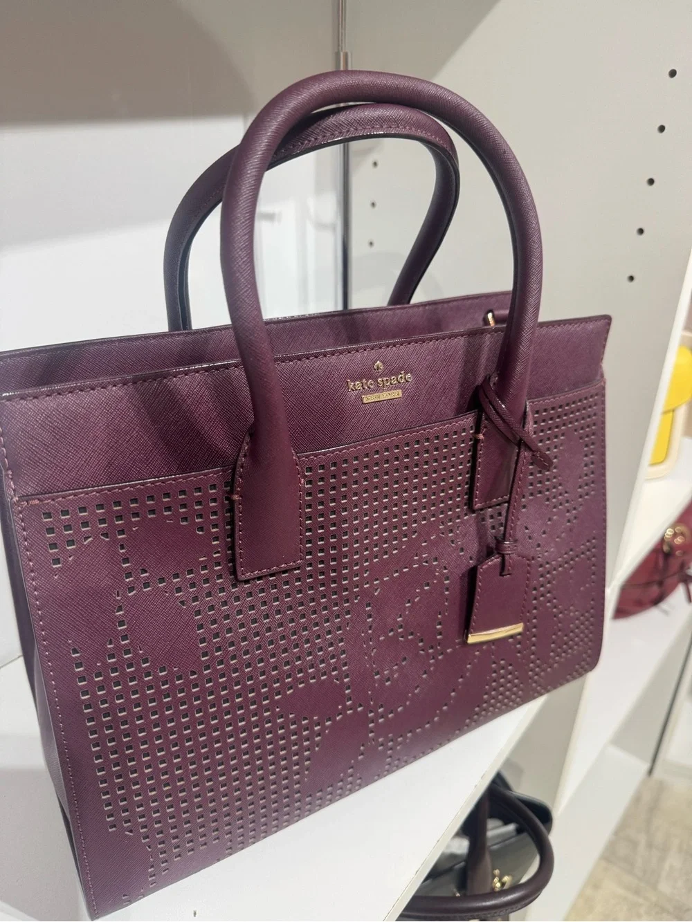 kate spade Cameron Plum Perforated Floral Satchel
